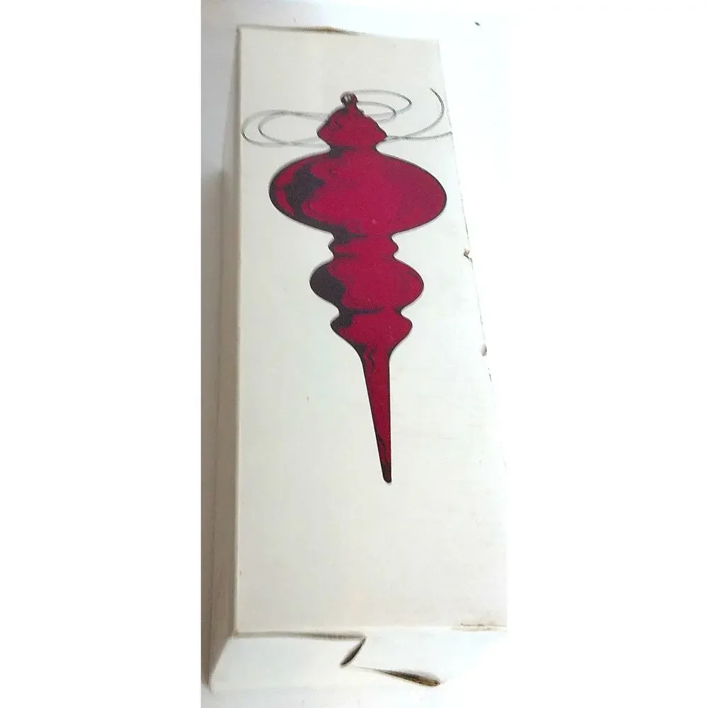 Vintage Dept 56 Red Mercury Glass Double Finial Christmas Ornament With Box